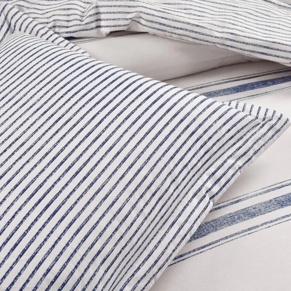 Lush Decor Farmhouse Stripe Reversible Cotton Comforter Set,2-Piece,Twin XL Navy